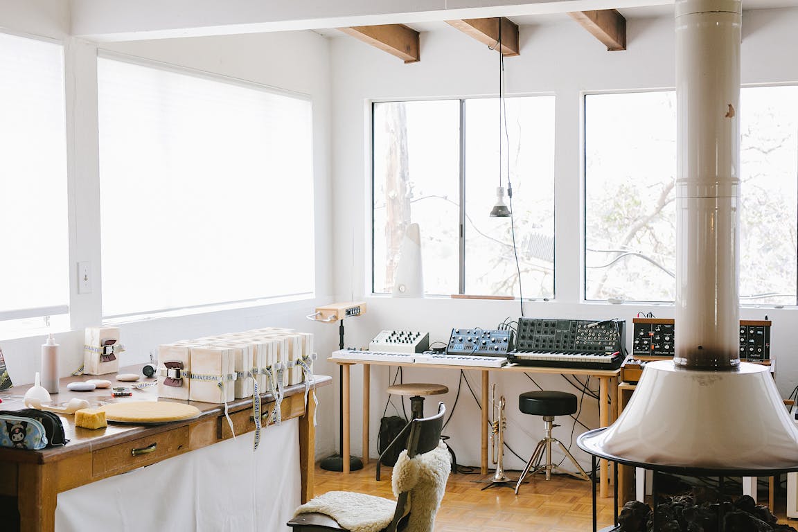 A brightly lit ceramic studio.